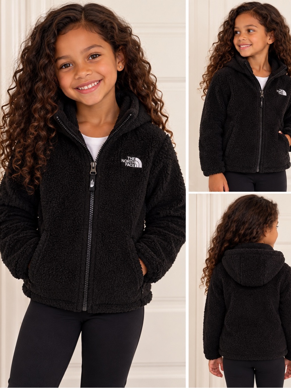 The North Face Girls Black Sherpa Fleece Hooded Jacket – Size 8